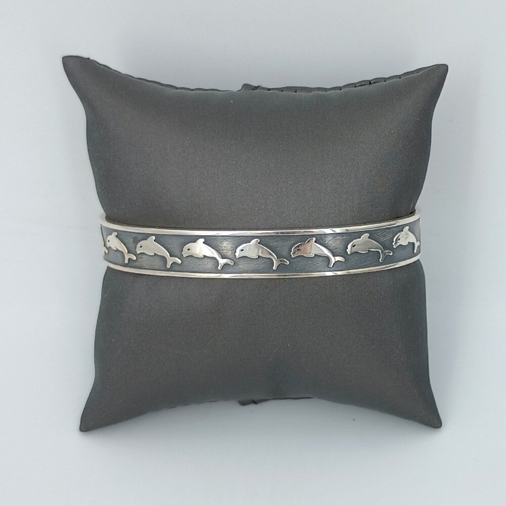 Dolphins Cuff Bracelet Solid .925 Sterling Silver - image 3